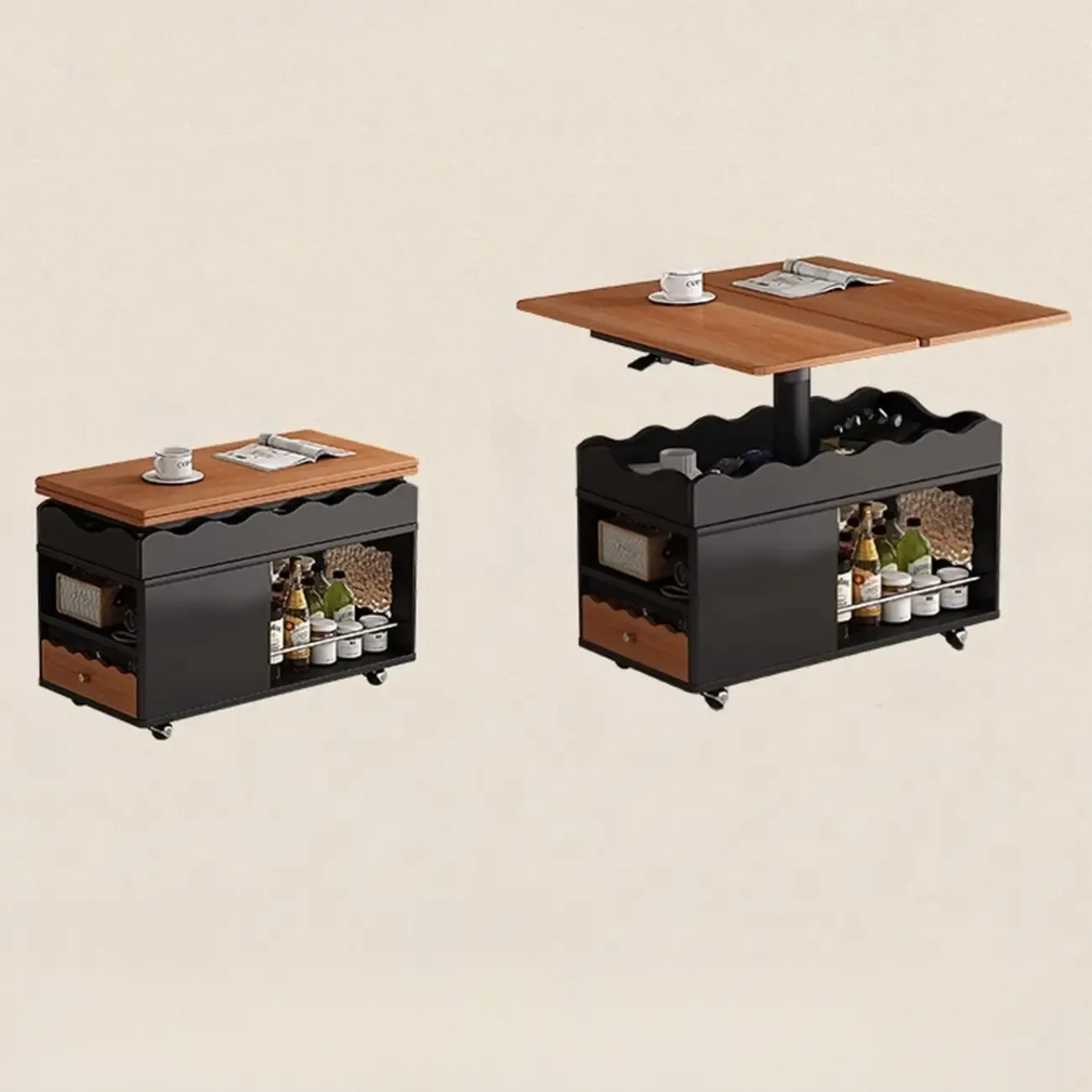 Adjustable Tabletop Modern Wood Side Table with Wheels