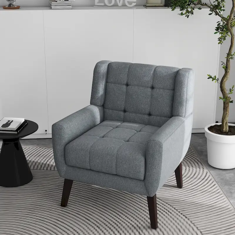 Tufted Upholstered Armchair with Wood Legs