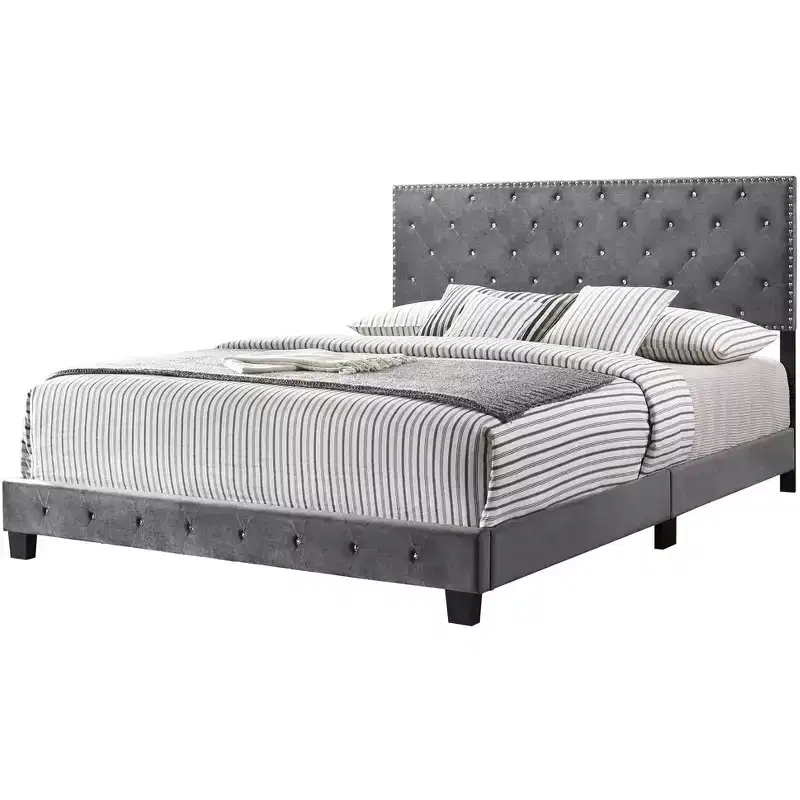 Passion Furniture Suffolk Tufted Velvet Upholstered King Panel Bed