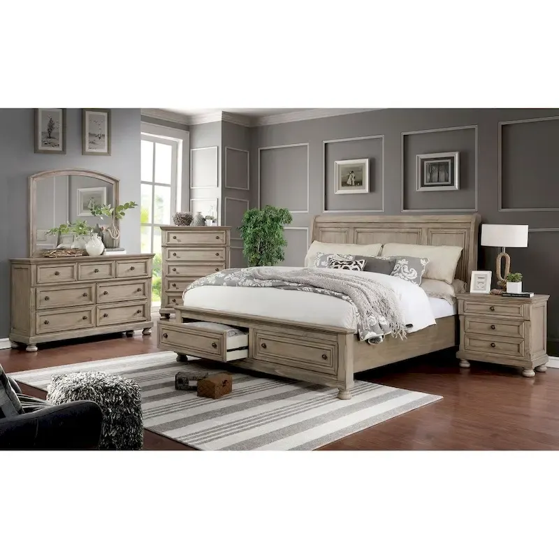 Rustic Grey Wood 2-Drawer Sleigh Bed