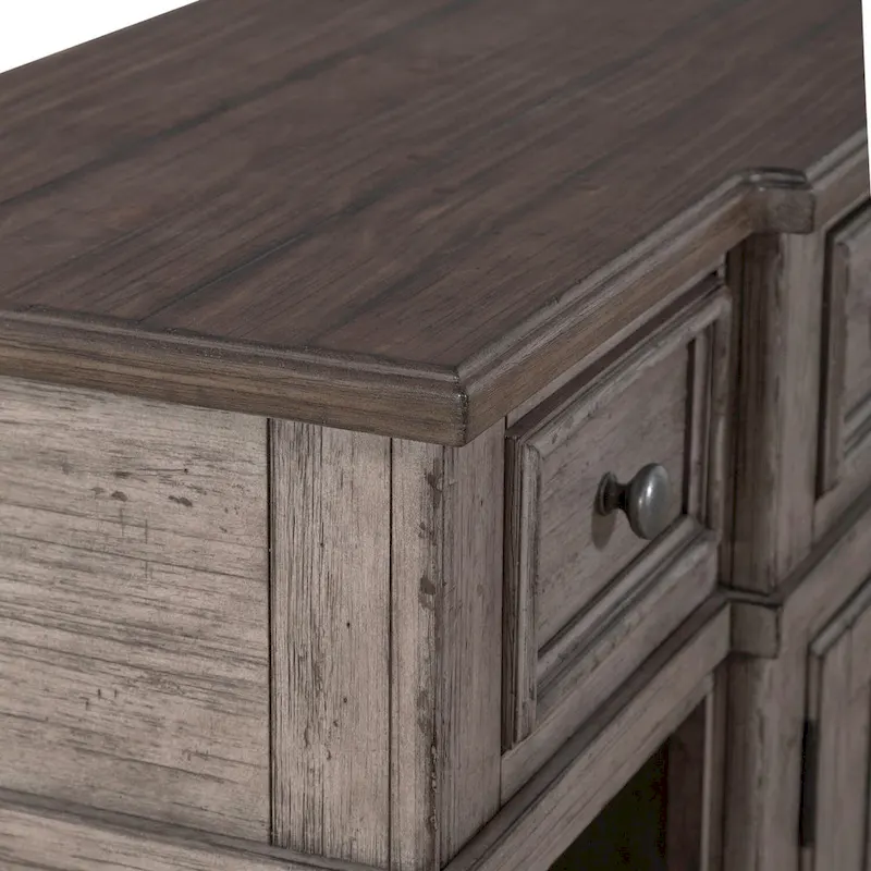 White & Grey Distressed Pine Breakfront Server – 1 Piece