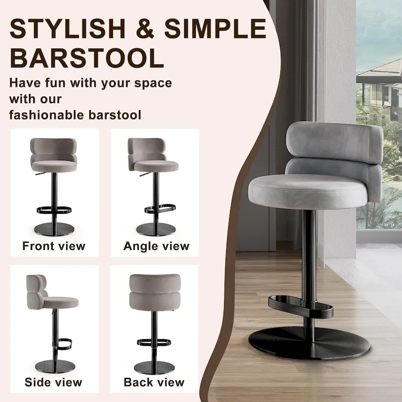 CAROCC Velvet Counter Bar stool with Height Adjustable and Swivel