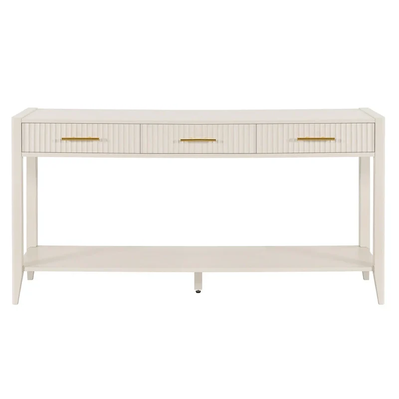 Console Table with Three Vertical Stripe Drawers and Long Legs