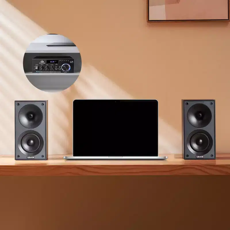 VEVOR Passive Bookshelf Speaker, 300W, Book Shelf Stereo Speakers with 4-Inch Woofer and 1-Inch Tweeter, Detachable Grille, 70Hz-20KHz, Black (1Pair)