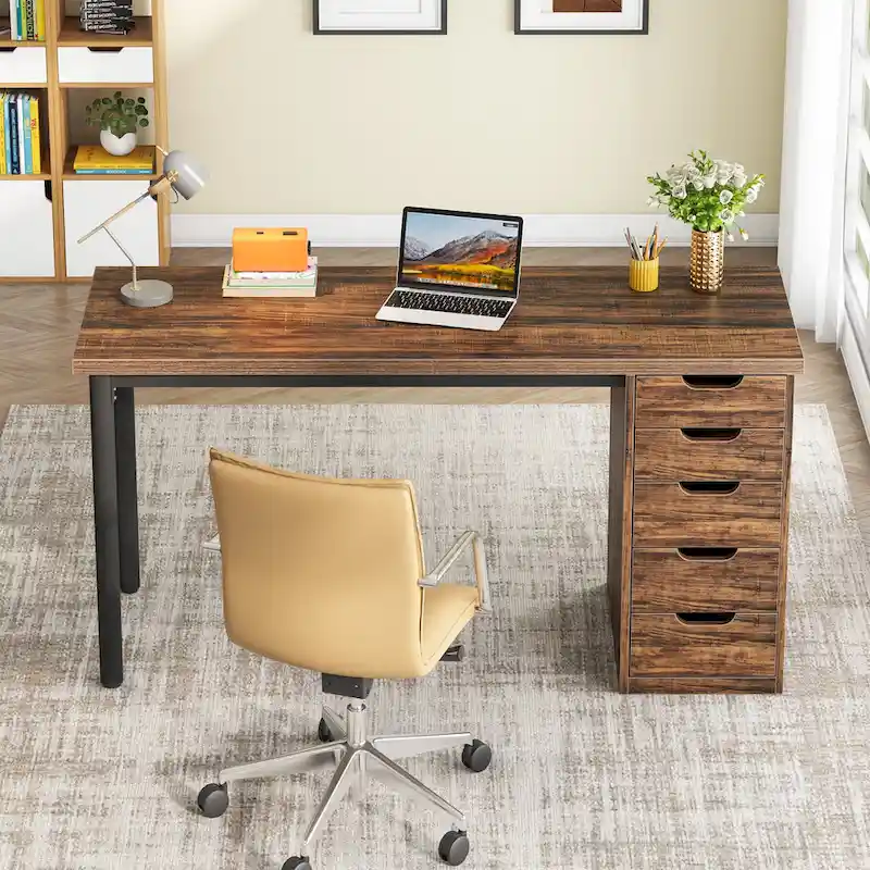 Modern Simple Computer Desk Study Writing Table with 5 Drawers