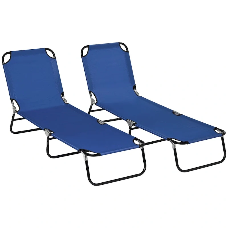 Outdoor 2-Piece Folding Chaise Lounge with 5-Level Reclining Back & Steel Frame