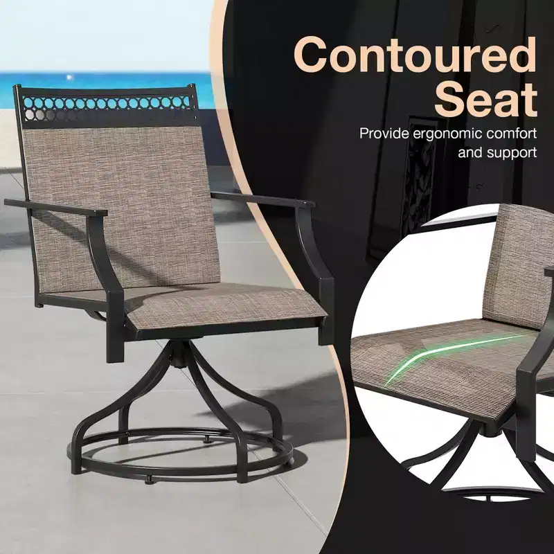 Costway Patio Swivel Dining Chairs Set of 2 with Quick-Drying Fabric and Metal Frame Brown/Gray