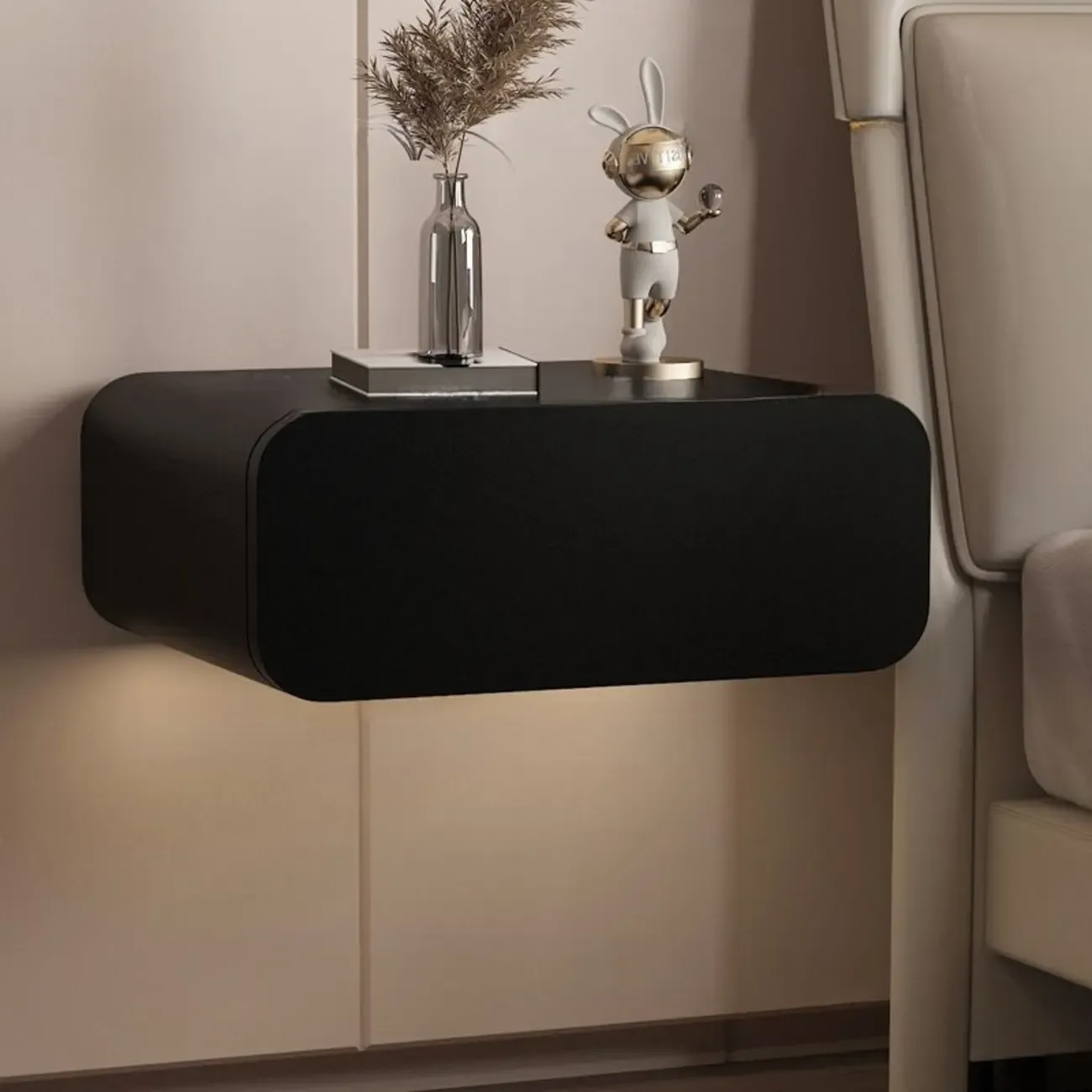 Modern Solid Wood Rock Slab Top Wall-Mounted Nightstand