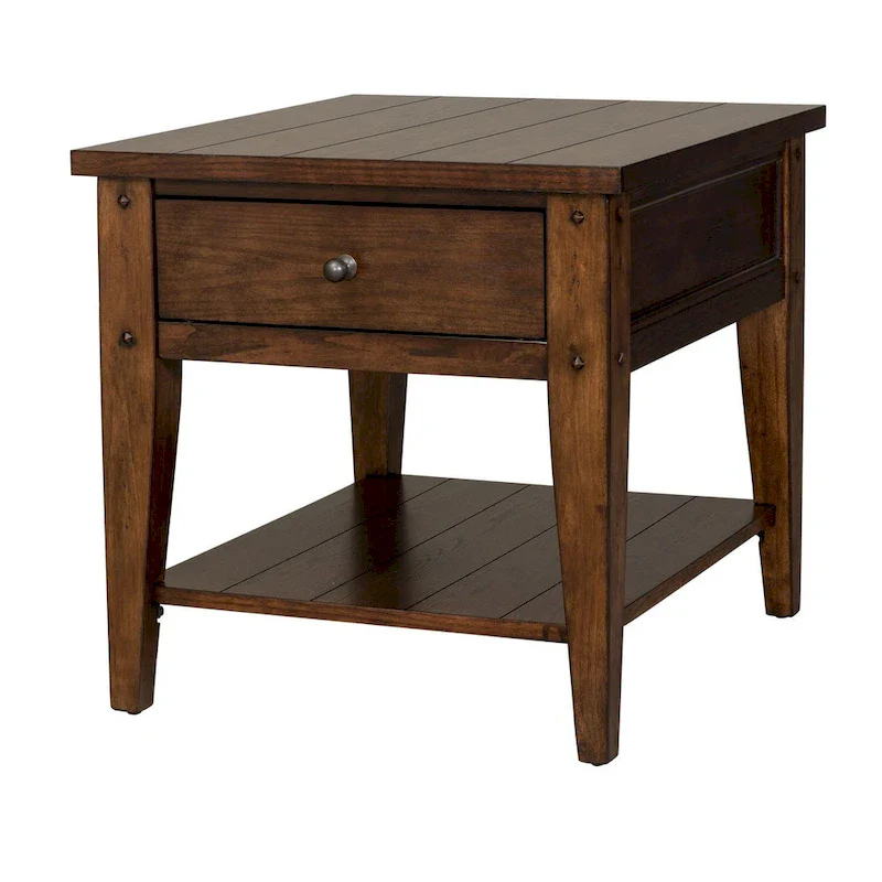 Liberty Furniture Lake House Accent End Table Rustic Brown Oak