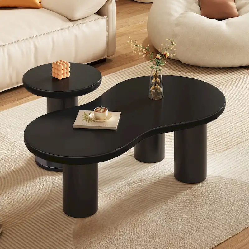 White Cloud-Shape 2-Piece Nesting Coffee Table Set