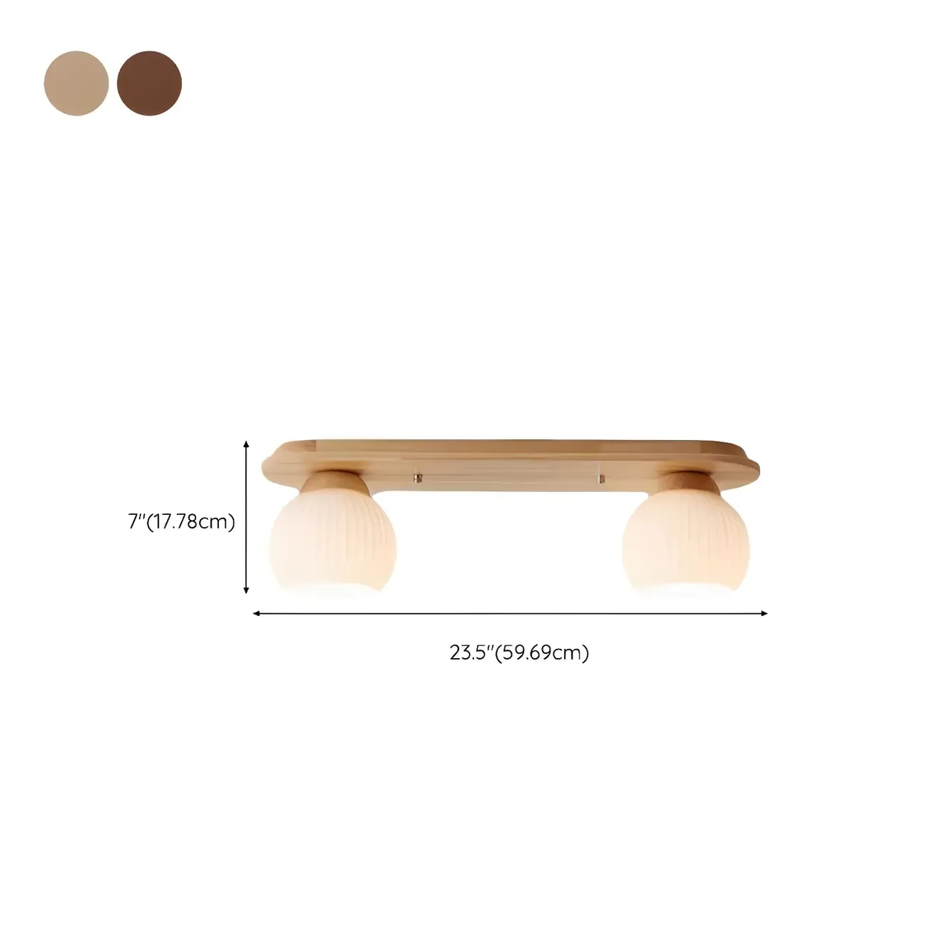 White Globe Glass Natural Wood Flush Mount Ceiling Light