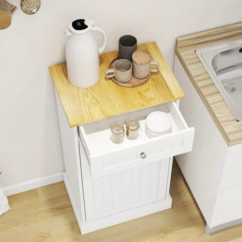 White/Black Tilt-Out Trash Cabinet with Drawer, Single Compartment