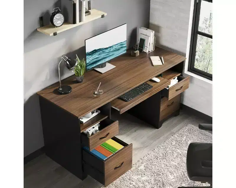 Bestier 59 Computer Desk with 4 Drawers, Office Executive Desk with File Drawer, Keyboard Tray for Home Office
