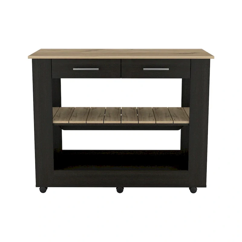Rockaway 2-Drawer 2-Shelf Kitchen Island Black Wengue and Light Oak