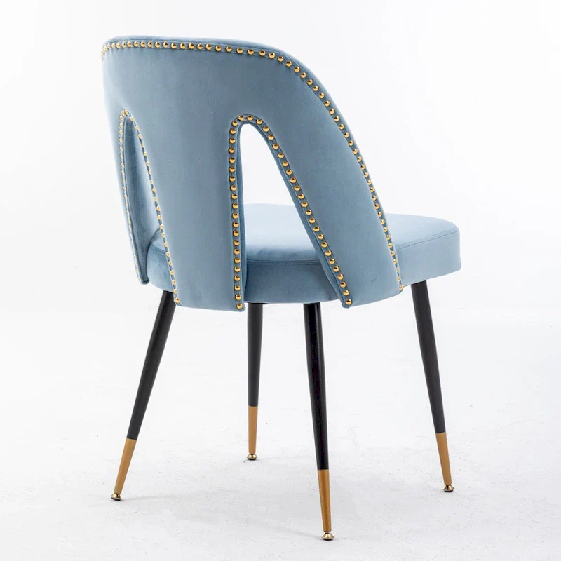 Modern Upholstered Dining Chairs with Nailheads and Metal Legs