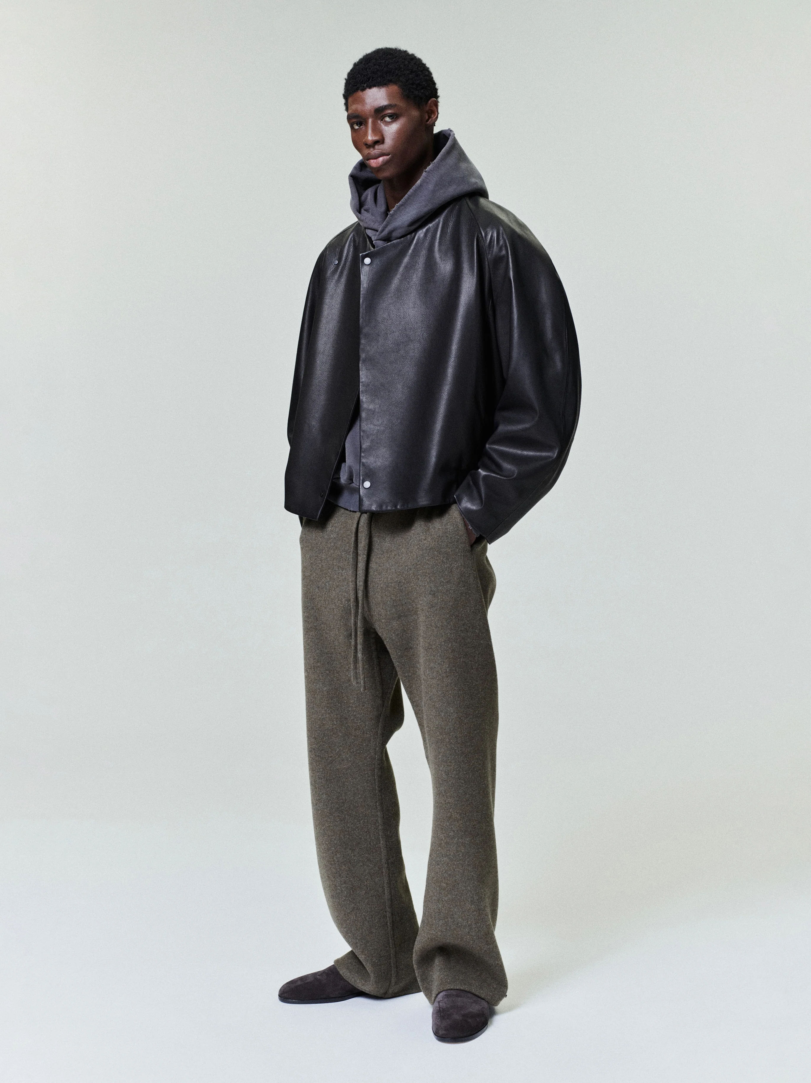 Leather Raglan Bomber Jacket
