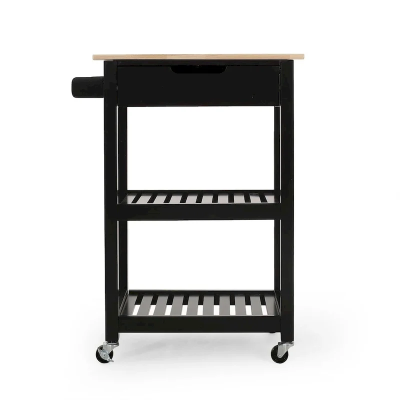 Compact Wooden Kitchen Cart with Wheels Shelves and Drawer by
