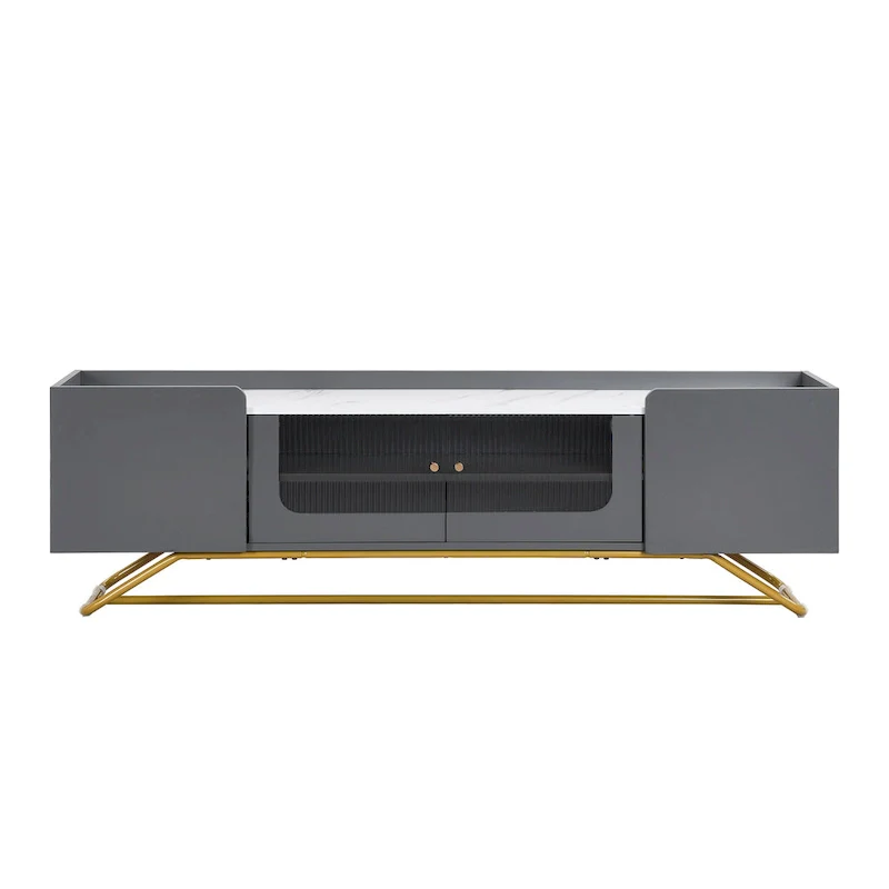 TV Console Table with Gold Frame Base