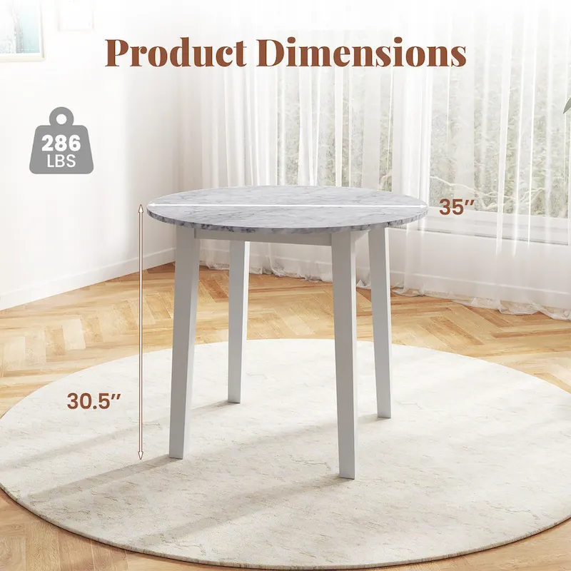 Gymax 35 Kitchen Table Round Dining Table w/ Marble-textured Veneer