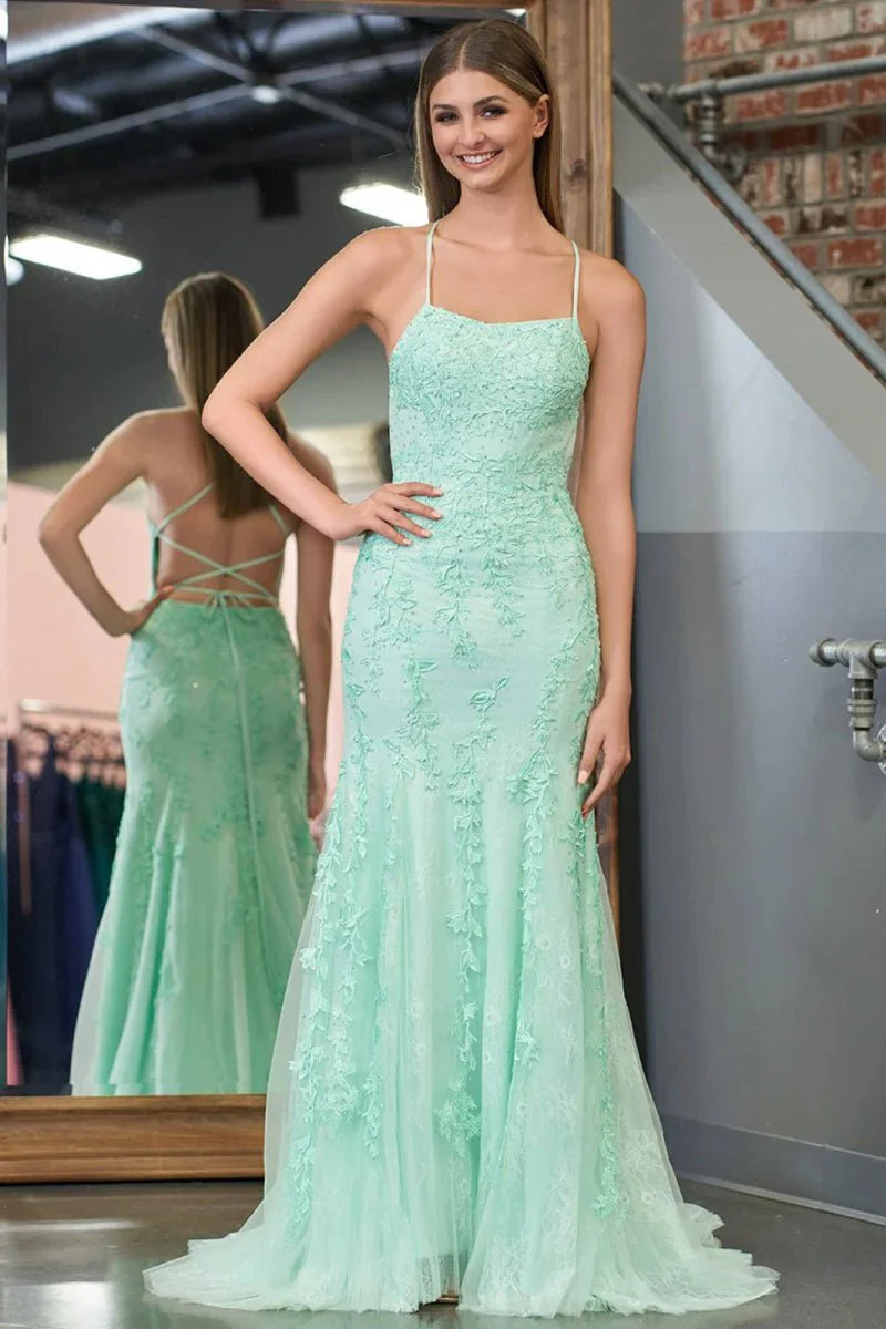 Mermaid Spaghetti Straps Lace Prom Dress