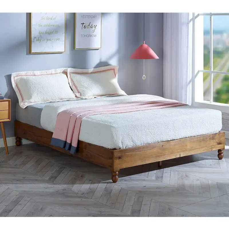 MUSEHOMEINC 12 Inch Solid Wood Bed Frame Rustic Style Eliminates The Need for a Boxspring, Natural Finish