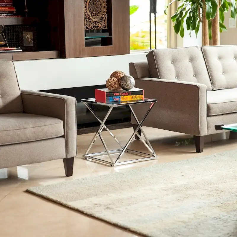 Polished Chrome Base Square End Table with Clear Glass Top