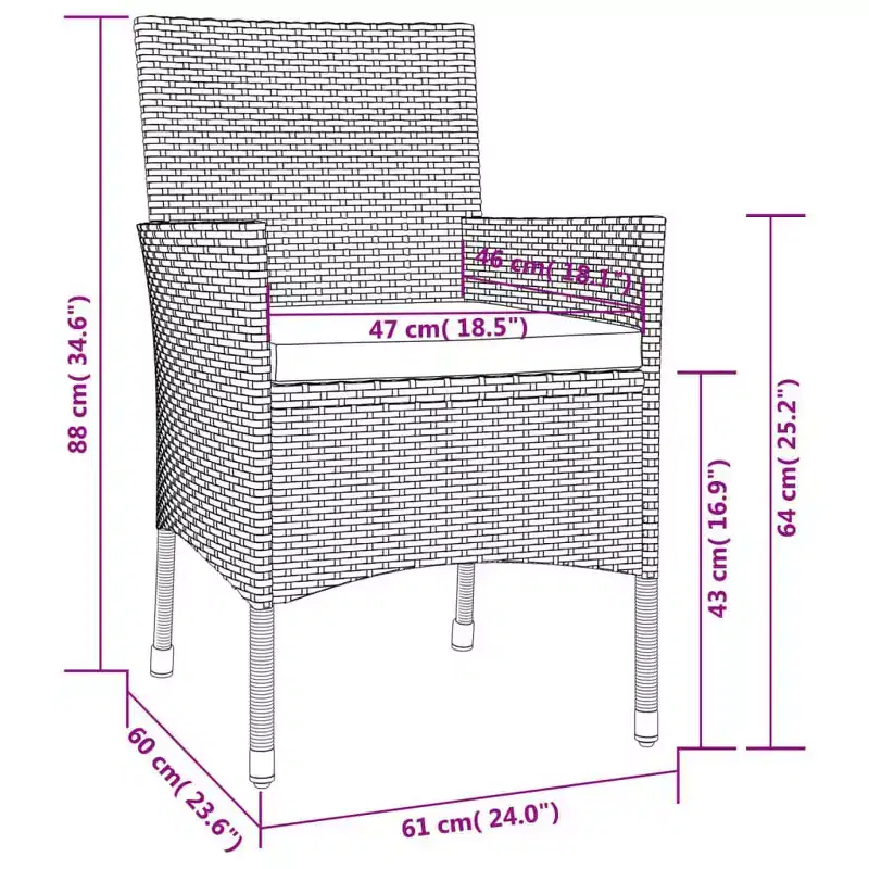 vidaXL Garden Bistro Set Poly Rattan Medium Modern Bistro Set