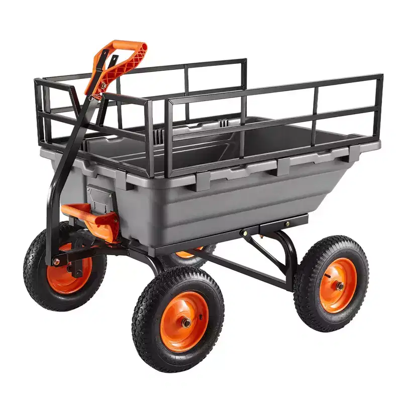 VVEVOR Garden Dump Cart, 1500lbs Poly Dump Cart, 15 Cu. Ft. Garden Carts Dumps Wagon with 2-in-1 Convertible Handle, Black&Gray
