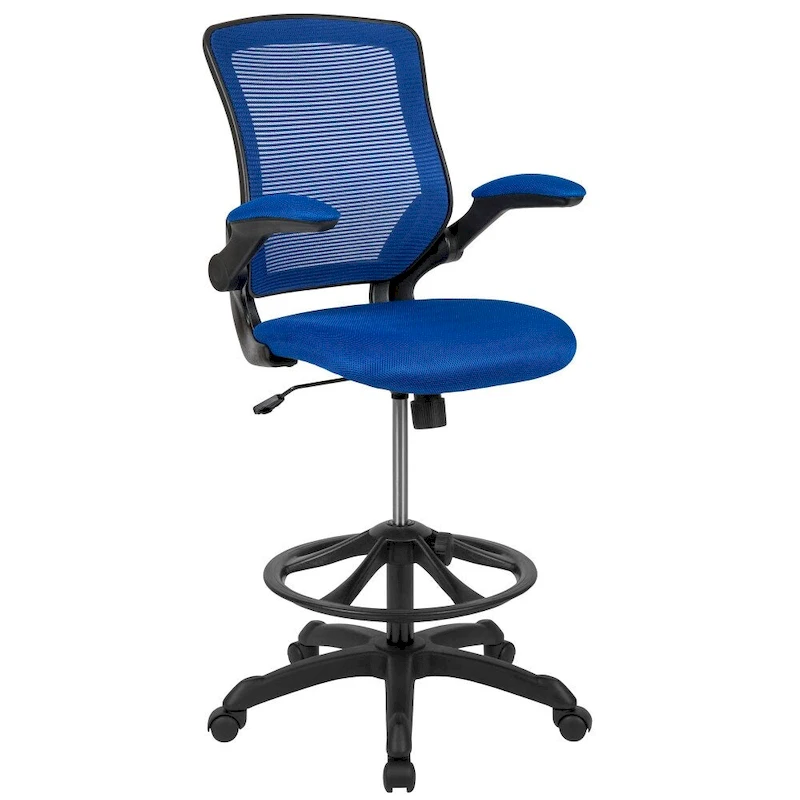 Mid-Back Mesh Ergonomic Drafting Chair with Foot Ring and Flip-Up Arms