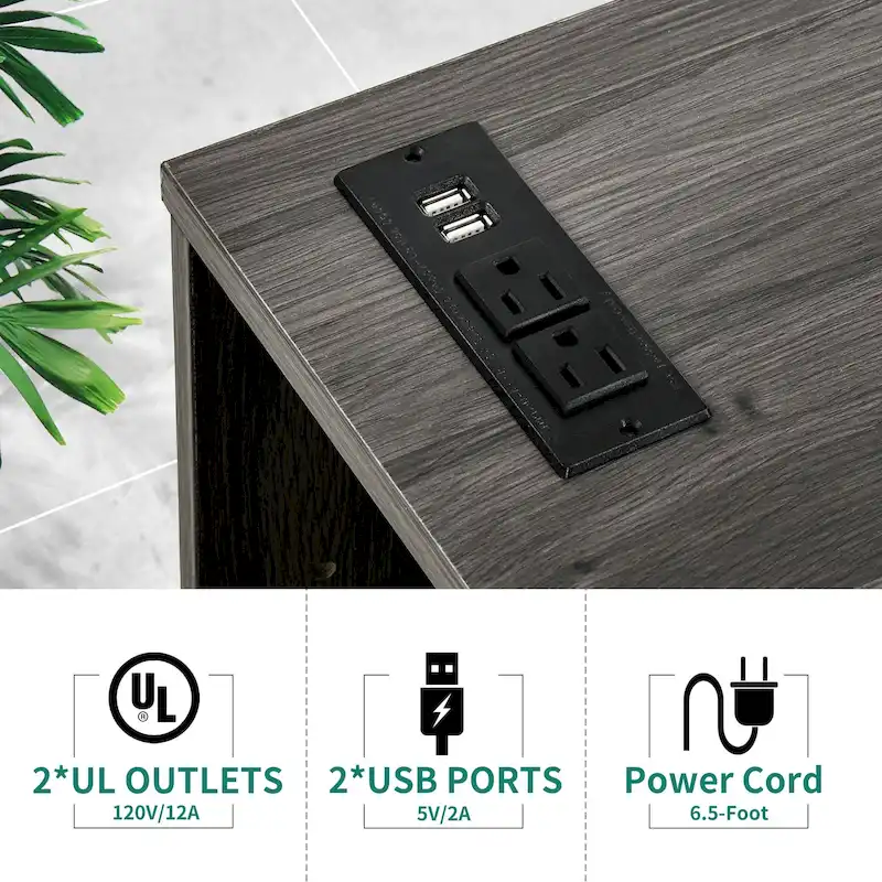 Brown Mobile Wood Lateral File Cabinet with Charging Station & Lock