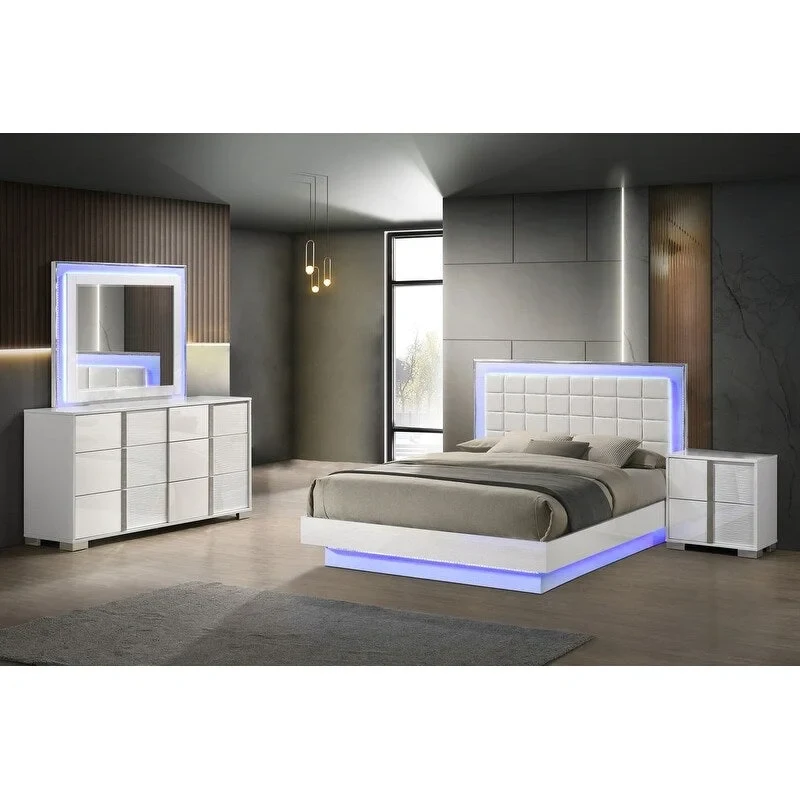 Best Quality Furniture B750 White Lacquer with LED Bedroom Set