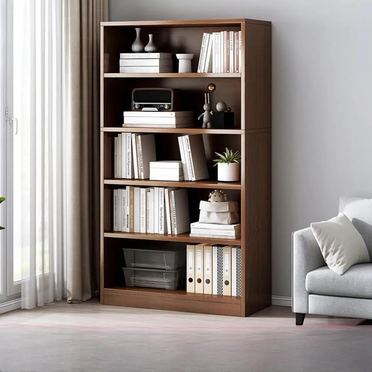 Modern Multi-Layer Brown Lumber Closed Back Bookcase