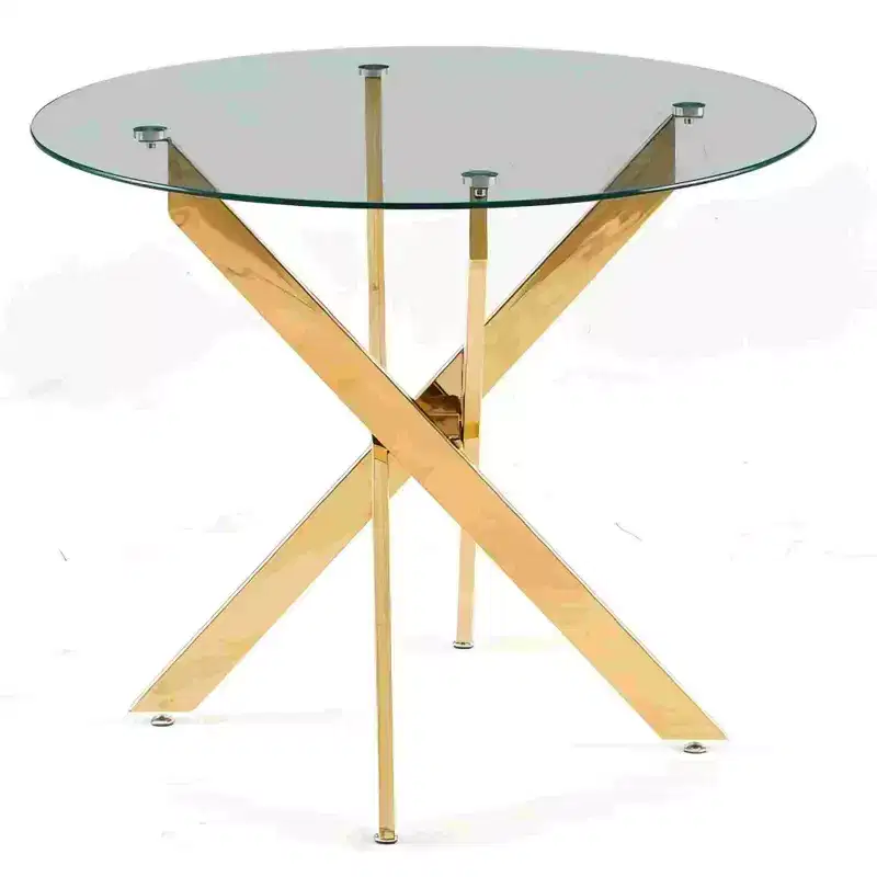 Dining Table with Cross Metal Leg and Glass,Modern Space Saving Kitchen Table for Living Room