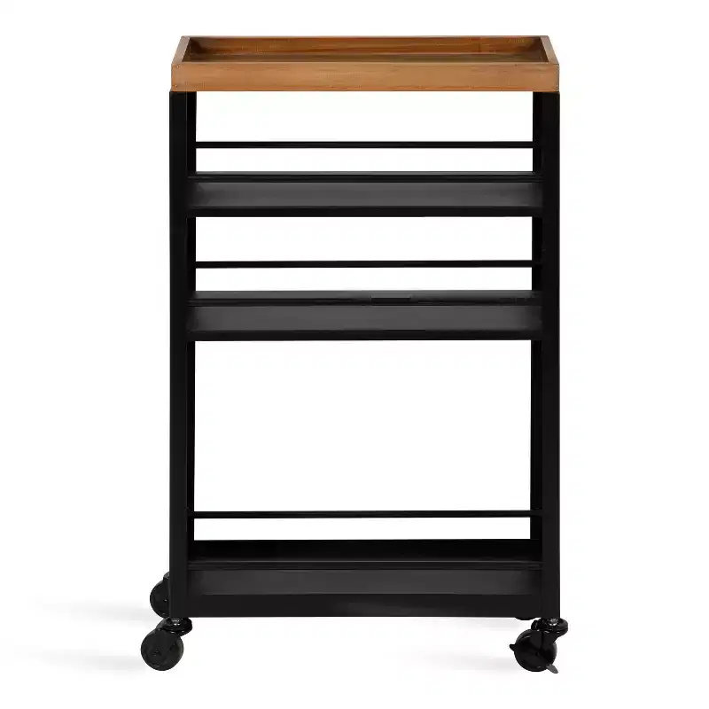 Kate and Laurel Piazza Rectangle Metal Storage Cart, 18x7x30, Natural and Black