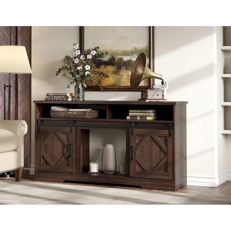 TV Stand for 65 70 Inch TV, Farmhouse Entertainment Center with 2 Sliding Barn Door,Rustic Brown - 59
