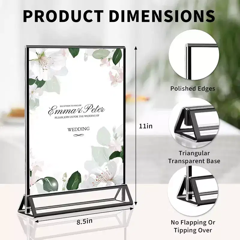 9-Pack 8.5x11 Acrylic Sign Holder, Vertical Tabletop Menu/Flyer Stand w/ Pull-Out Design, Vintage Black, Ideal for Restaurant/Home/Office.