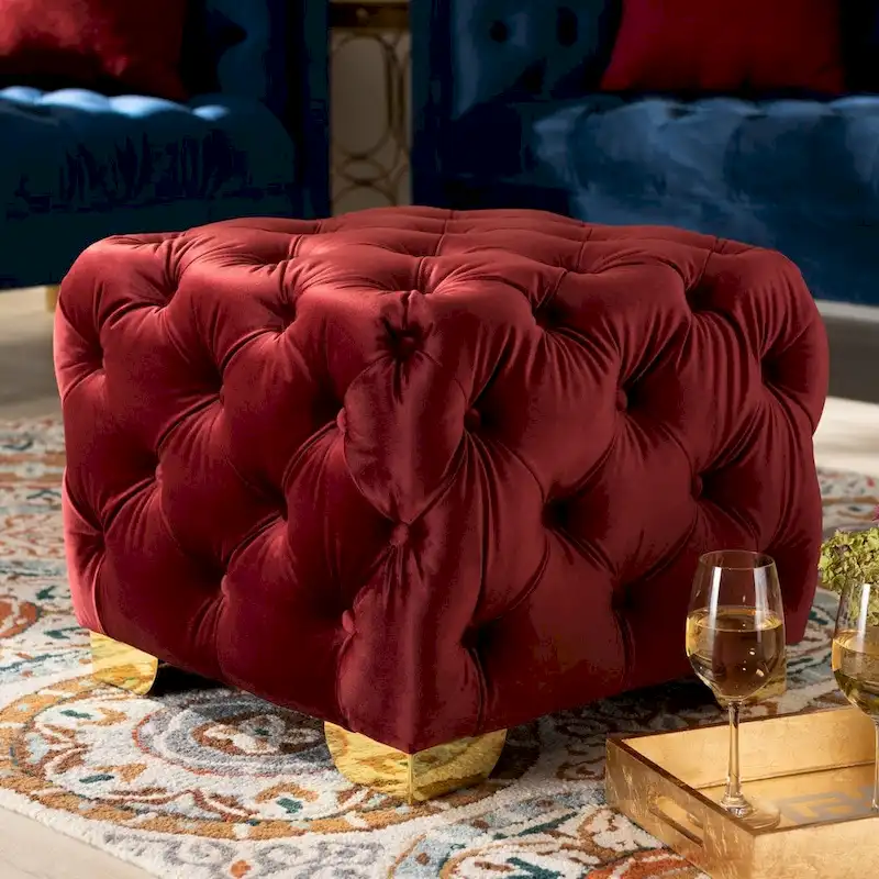 Glam Velvet Ottoman with Gold Legs