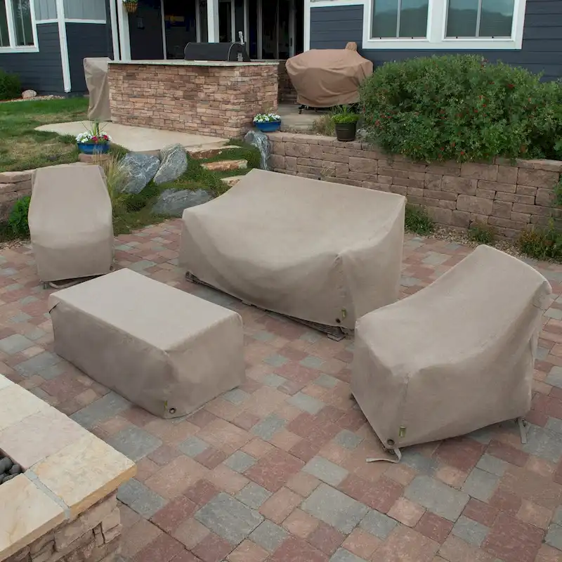 Modern Leisure Garrison Square Fire Pit Table Cover, Waterproof, 42  Square x 22 H, Sandstone