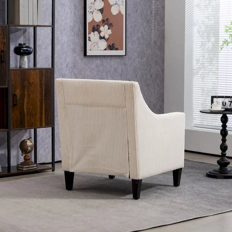 Beige Upholstered Accent Arm Chair with Scooped Arms and Rubber Wood Legs