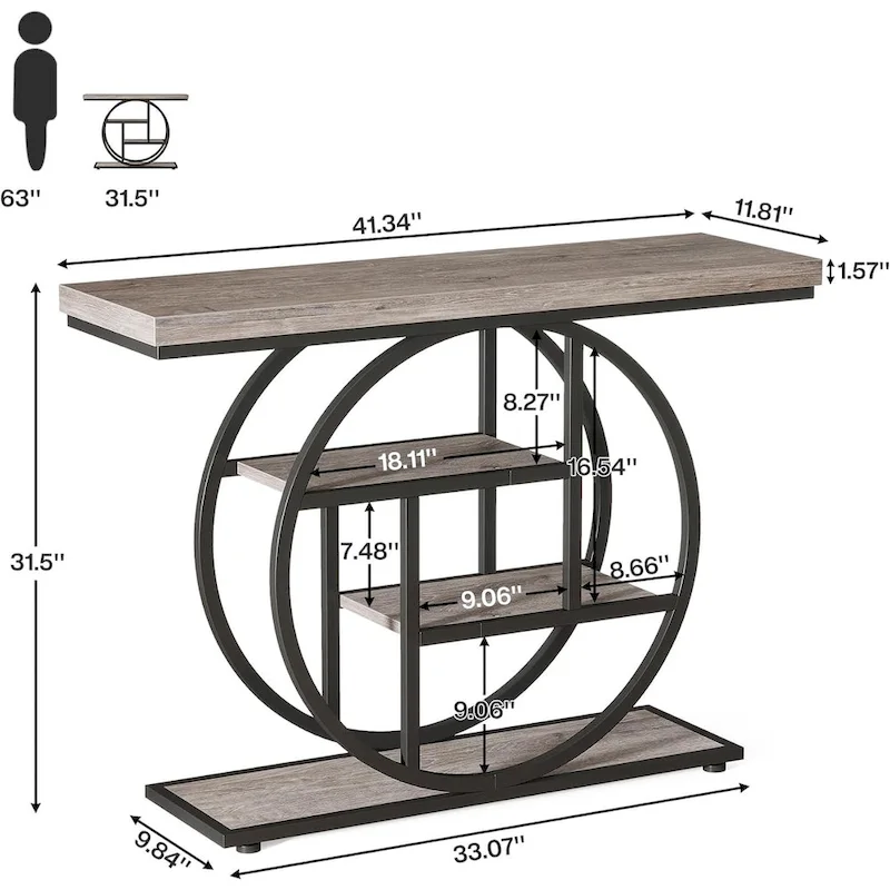 Industrial 4-Tier Sofa Table Entryway Table with Circle Base