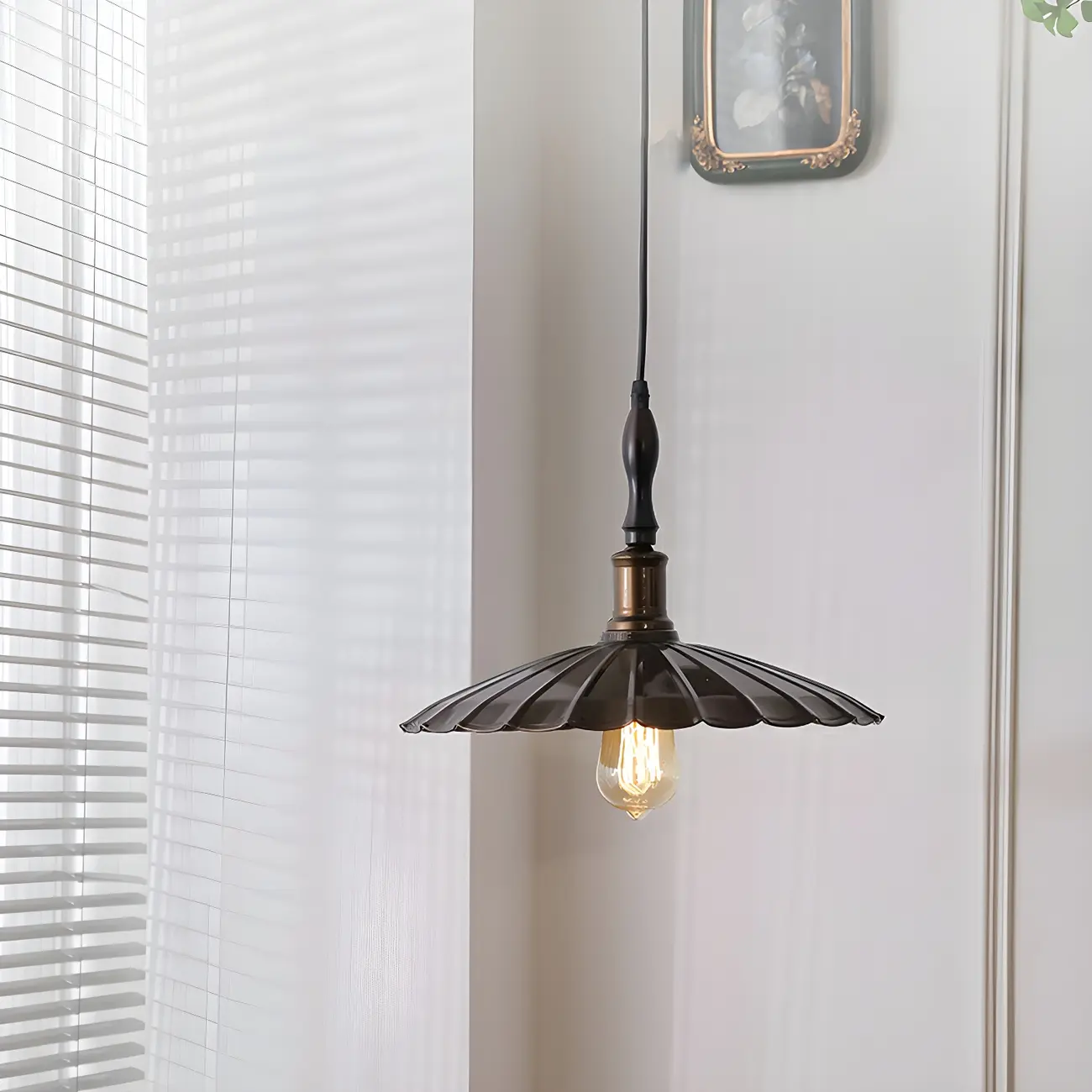 Brown Iron Fluted Cone Round Pendant Light