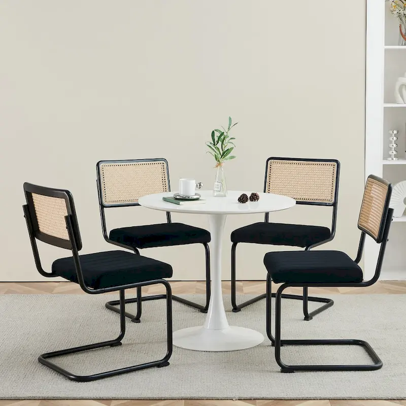 Velvet Upholstered Rattan Dining Chairs Set of 2/4