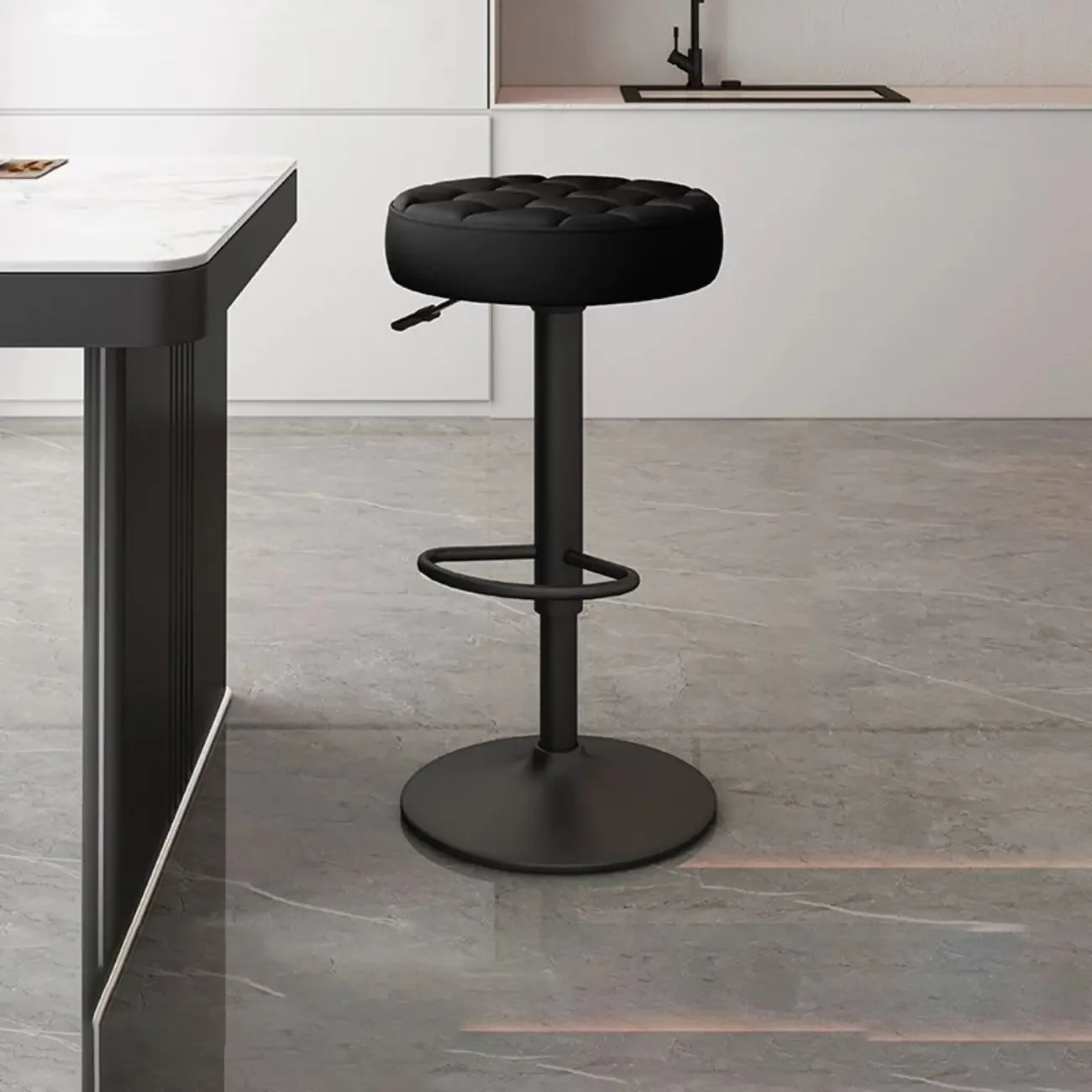 Leather Upholstered Adjustable Swivel Bar Stools