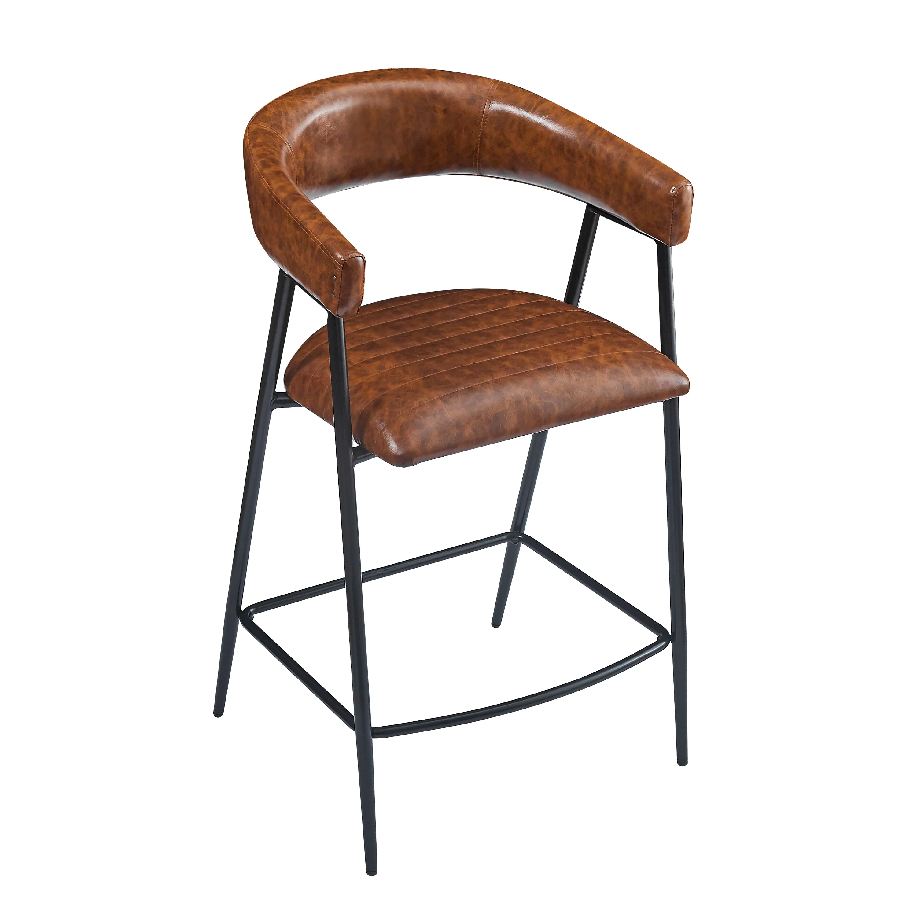 Set of 2 Modern PU Leather Counter Stools ¨C Brown Upholstery