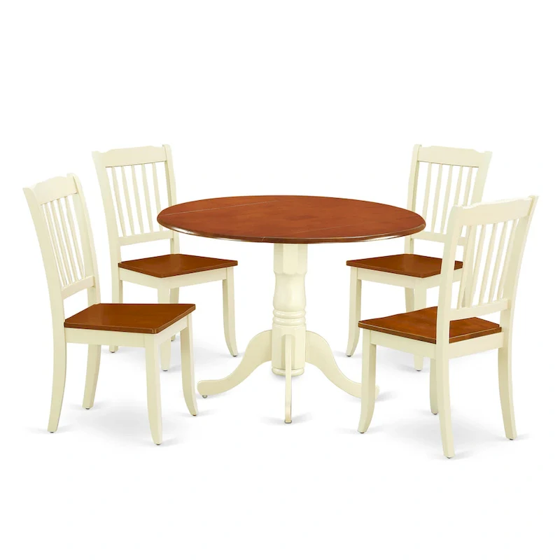 East West Furniture Dining Room Furniture Set- a Round Dining Table and Wood Seat Chairs, Buttermilk & Cherry (Pieces Options)