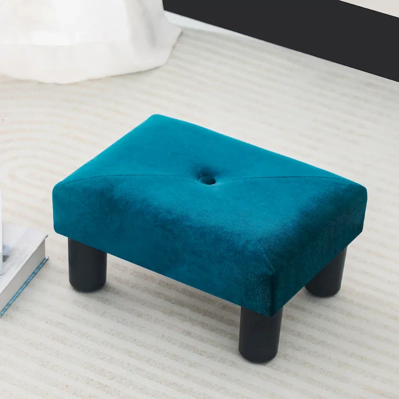 Velvet Tufted Foot Stool Ottoman – Blue / Dark Green / Paintings, Single
