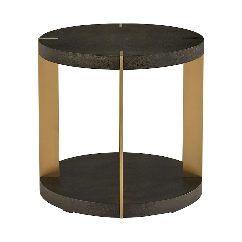 Vennesla Gold Finish Metal Dark Brown Faux Shagreen Round Table Set by iNSPIRE Q Bold