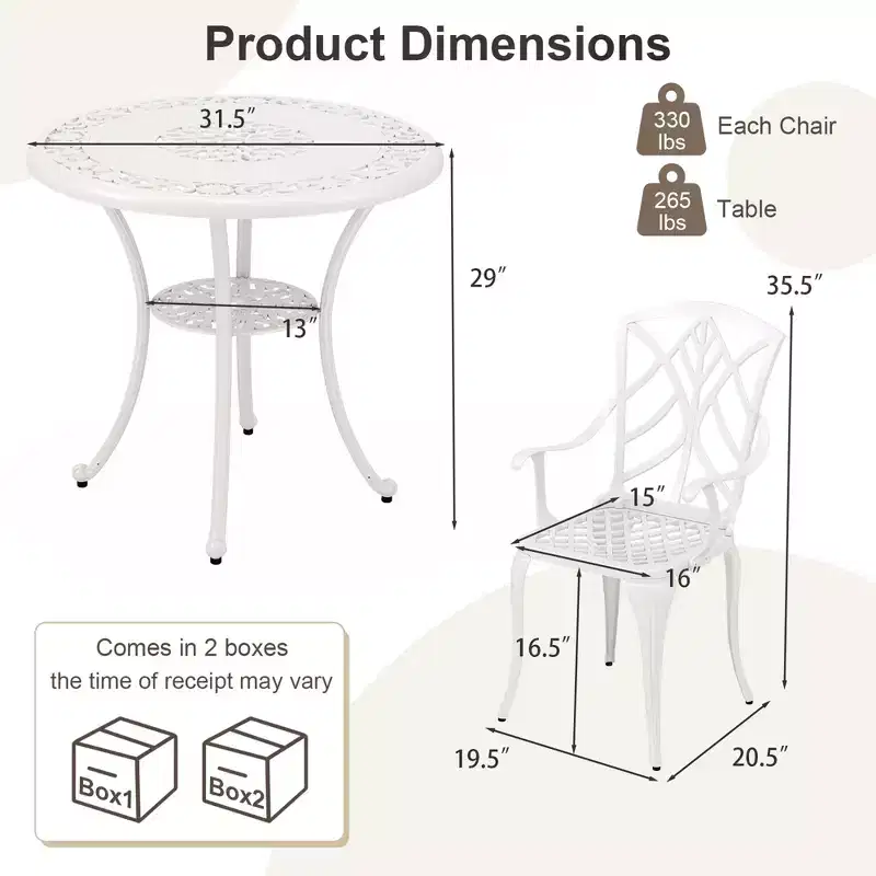 Costway 5 PCS Patio Cast Aluminum Bistro Set Dining Table & Chair with Umbrella Hole