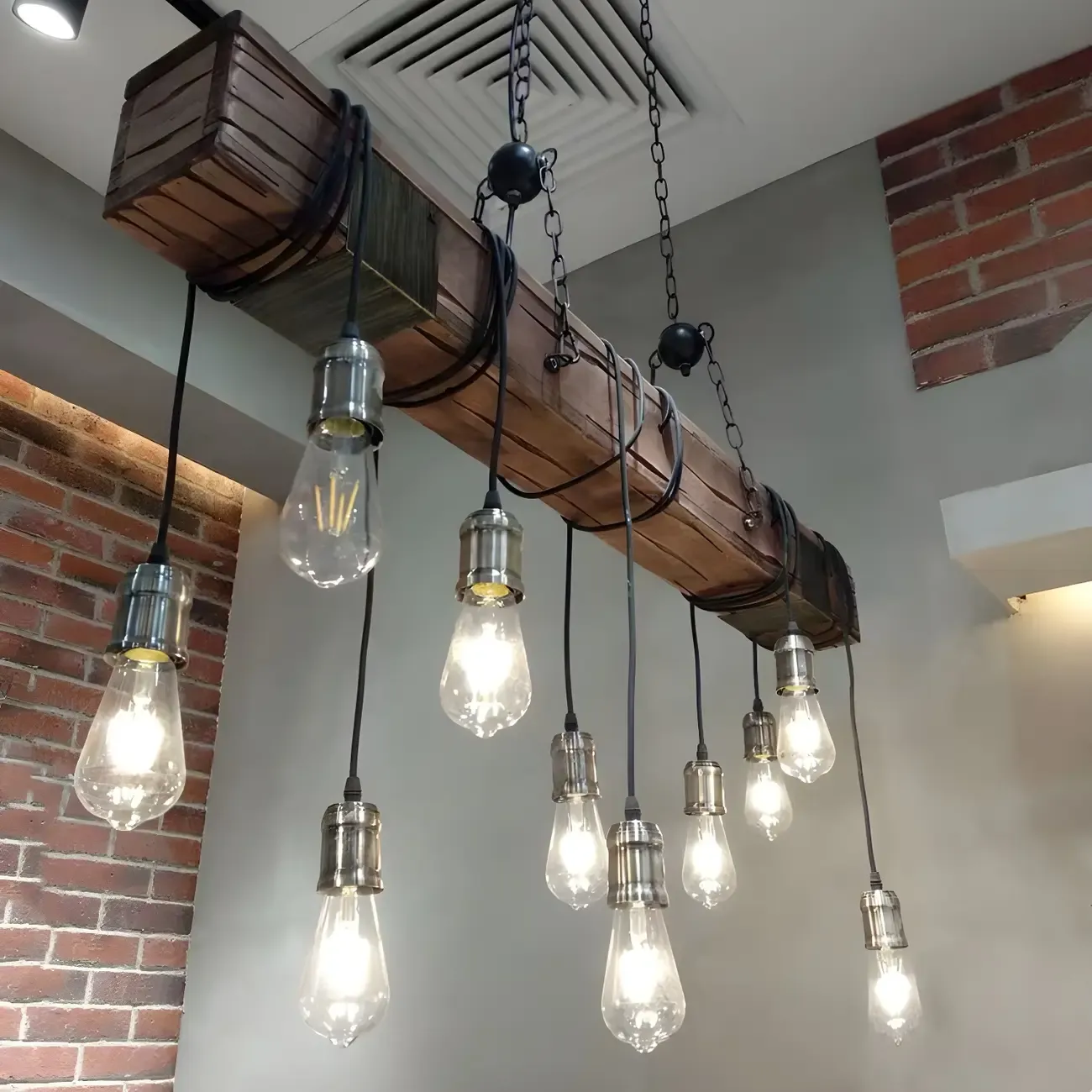 Industrial Brown Wood Large Island Hanging Light