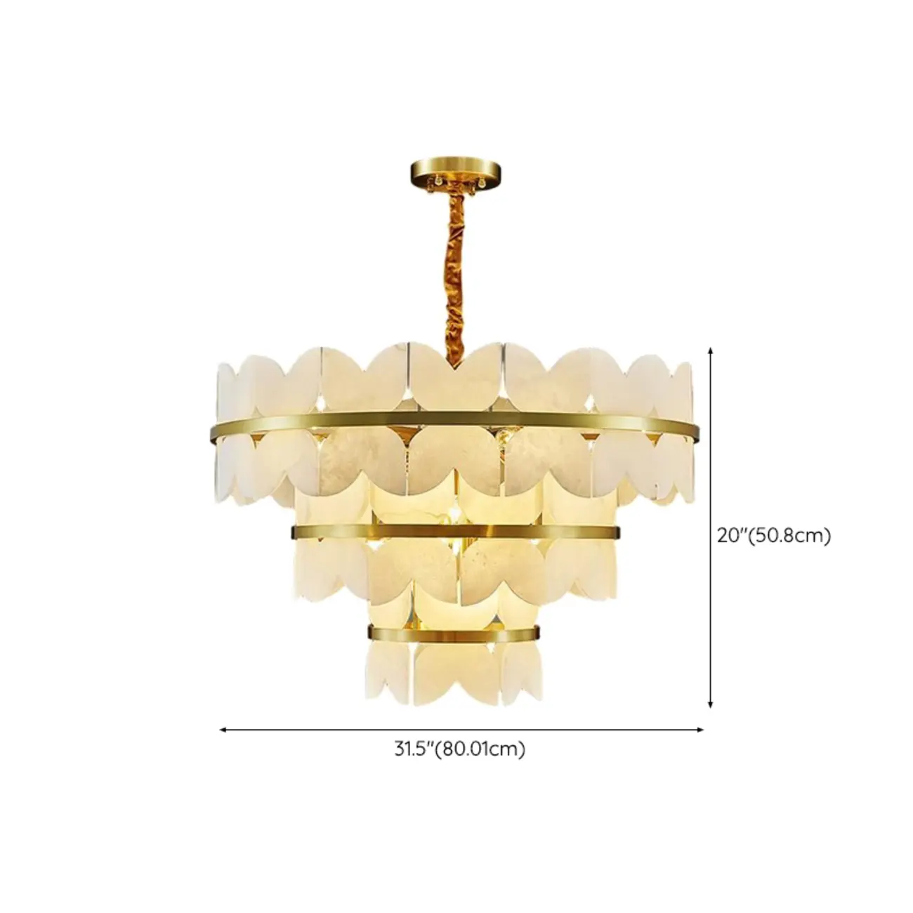 Luxurious Round Gold Tiered Alabaster Chandelier